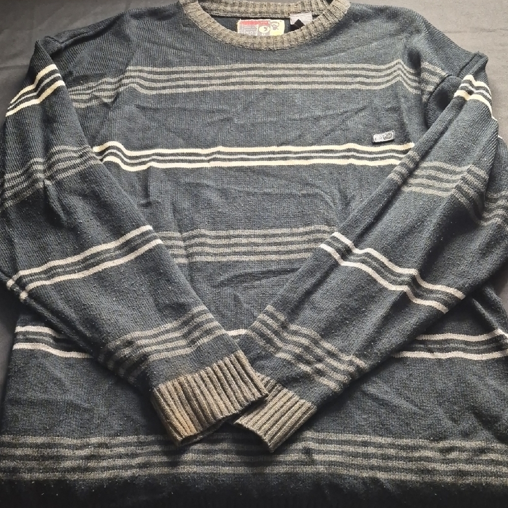 Mecca Men's Crewneck Sweater - Dark Gray and Cream Stripes